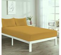 Plain Extra Deep Fitted Sheet, 50% Cotton 50% Polyester, 16"/ 40 cm Depth, Machine Washable (Mustard, Double)