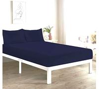 Plain Extra Deep Fitted Sheet, 50% Cotton 50% Polyester, 16"/ 40 cm Depth, Machine Washable (Navy, Single)
