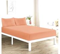 Plain Extra Deep Fitted Sheet, 50% Cotton 50% Polyester, 16"/ 40 cm Depth, Machine Washable (Peach, Super King)