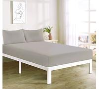 Plain Extra Deep Fitted Sheet, 50% Cotton 50% Polyester, 16"/ 40 cm Depth, Machine Washable (Silver, Single)