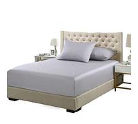 Plain Flannelette Fitted Sheet - 100% Brushed Cotton - Royal Collection - Super Natural Boutique Style - Hotel Quality - Breathable & Wrinkle Free - Silver - SuperKing - 180 x 200 x 25 CM App.