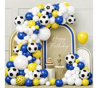 Plain & Football Design Balloons Pack Soccer Party Decoration Balloons for Balloons Arch Glue Point Dots White Yellow Red Blue & Football Balloons Set Sports Theme Party Soccer Party Decoration 35 Pcs
