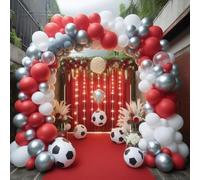 Plain & Football Design Balloons Pack Soccer Party Decoration Balloons for Balloons Arch Glue Point Dots White Red Silver & Football Balloons Set Sports Theme Party Soccer Party Decoration 35 Pcs