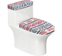 Plain Geometric Floral Pattern Soft 2Pcs Toilet Lid - Tank Covers, Elastic Reusable for U/O Shape Toilets, Bathroom Decor