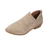 Plain Hollow Carved Lace Low Heel Short Boots, khaki, 8 UK