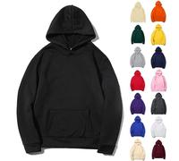 Plain Hoodie for Men Casual Hooded Sweatshirts Long Sleeve Jumper Slim Fit Pullover Soft Classic Shirt Thermal Top Comfortable Hoody Sweater Lightweight Sweatshirt Solid Color Activewear