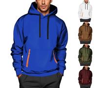 Plain Hoodies for Men Drawstring Hooded Sweatshirt Fleece Lined Jumper Long Sleeve Pullover Oversized Sweatshirts Contrast Color Tracksuit Tops Sherpa Lined Hoodie Sweater with Zip Pockets