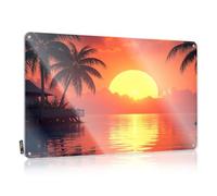 Plain Humorous Vintage Wall Art - Sunset Over Tropical Island With Palm Trees Rustic Wall Art Fun Easy Hang For Street(30X40CM)