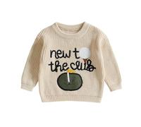 Plain Knitted Baby Jumper Toddler Boys New to The Club Golf Embroidered Sweater Pullover Newborn Coming Home Outfit Autumn Winter Clothes (Beige, 3-6 Months)