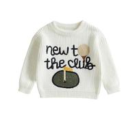 Plain Knitted Baby Jumper Toddler Boys New to The Club Golf Embroidered Sweater Pullover Newborn Coming Home Outfit Autumn Winter Clothes (White, 0-3 Months)