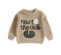 Plain Knitted Baby Jumper Toddler Boys New to The Club Golf Embroidered Sweater Pullover Newborn Coming Home Outfit Autumn Winter Clothes (Khaki, 6-9 Months)