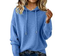 Plain Knitted Jumpers for Women UK Lightweight Hooded Jumper Oversized Long Sleeve Casual Loose Chunky Knit Pullover Sweater Autumn Winter Soft Cozy Slouchy Cashmere Sweaters Blue