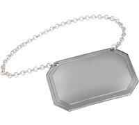 Plain Lined Rectangular Pewter Decanter Label on Silver Plated Chain Bright Polished Line Detail Around Edge Perfect for Engraving