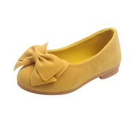Plain Mary Jane Shoes for Girls with Bow Comfortable Children's Trainers with Non-Slip Sole Fastening for Daily Use Lightweight Breathable Casual Shoes in Classic Design, yellow, 12 UK Child