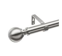 Plain Metal Ball Extendable Curtain Poles for Eyelet Curtain. Adjustable Heavy Duty Curtain Rods. Includes 60mm Ball Finials, Dia 25/28mm Rods, Brackets, Fittings. 210-300cm Brushed Nickel