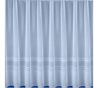 Plain Modern White Net Curtain With Horizontal Base Stripe Design - 42 inch (106cm) Drop - Straight Base - Easy To Hang - SOLD BY THE METRE By Kellys Soft Furnishings