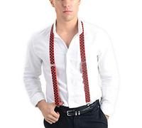Plain Neon Coloured Trouser Braces Suspenders Retro (Red & Black)