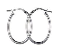 Plain Oval Creole Hoop Earrings - 18mm X 25mm - 925 Sterling Silver