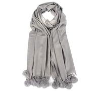 Plain Pasmina Pom Pom Scarve Large Shawl Winter Scarf Celebrity Style Wraps (Grey)