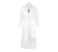 Plain Pastor for Men Halloween Priest Robe Medieval Cosplay Outfit Long Sleeve Outerwear with Historical Role Play Ensemble Versatile Jacket for Events Parties (White, S)