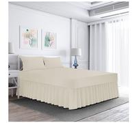 Plain Polycotton Frilled Fitted Valance Sheet, Fade Resistant Valance Bed Skirts, Breathable Single Bedsheet, Non Iron Base Valance Sheet, Cream
