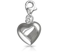 Plain Puffed Heart Sterling Silver Clip On Charm Pendant with Lobster Clasp for Women - Compatible with Thomas Sabo Charms Bracelet - Women's Clasp Charms