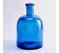 Plain Recycled Glass Wide Bottle Handmade Mediterranean Style Glass Carafe for Home Decor, Vase, Flower Vase (Navy Blue)