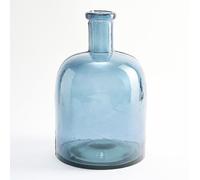 Plain Recycled Glass Wide Bottle Handmade Mediterranean Style Glass Carafe for Home Decor, Vase, Flower Vase (Turquoise)