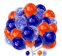 Plain Round Balloons 10 Inch Orange and Blue with Blue Confetti Balloons Pack of 25 Combo Balloons for Kids Party Birthday Baby Shower Decorations Wedding Party.