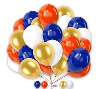 Plain Round Balloons 10 Inch Orange Gold White and Navy-Blue Combo Balloons for Birthday Decorations Pack of 25 Latex Balloons for Kids Party Baby Shower Engagement Wedding Party.