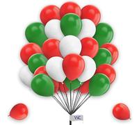 Plain Round Balloons - 10 Inch Red, White & Green Pack of 25 Latex Balloons for Birthday, Baby Shower, Engagement & Wedding Parties