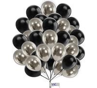 Plain Round Balloons - 12 Inch Black & Silver Latex Balloons for Birthday, Engagement & Wedding Parties - Pack of 25