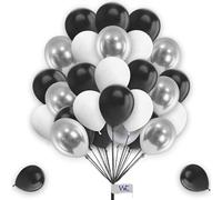Plain Round Balloons - 12 Inch White, Black & Silver Pack of 25 Latex Balloons for Birthday, Baby Shower, Engagement & Wedding Parties