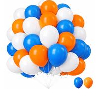 Plain Round Balloons 5 Inch 30 Pack White Orange & Blue Combo Balloons for Birthday Decorations Kids Party Baby Shower Engagement Wedding Sports Theme Events