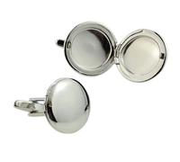 Plain Round Rhodium Plated Locket Design Cufflinks in a Personalised Engraved Cufflink Box