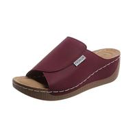 Plain Sandals with Exposed Toe, Thick Sole for Casual Occasions, Wine Red, 9 UK