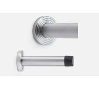 Plain Satin Chrome Cylinder Projected Door Stop on Reeded Backplate Solid AB Hardware