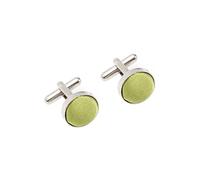 Plain Satin Solid Colour Classic Silver Metal Cufflinks (Apple Green)