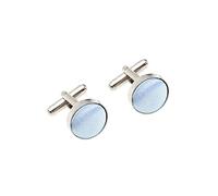 Plain Satin Solid Colour Classic Silver Metal Cufflinks (Baby Blue)