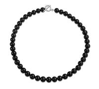 Plain Simple Basic Western Jewelry Classic Black Onyx Round 10MM Bead Strand Necklace For Women Teen Silver Plated Clasp 19 Inch
