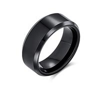 Plain Simple Beveled Edge Black Couples Titanium Wedding Band Ring For Men For Women Comfort Fit 8MM