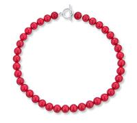 Plain Simple Smooth Western Jewelry Classic Red Calcite Round 10MM Bead Strand Collarbone Necklace For Women Teen Silver Plated Clasp 17 Inch