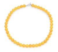 Plain Simple Smooth Western Jewelry Classic Yellow Orange Created Jade Round 10MM Bead Strand Necklace For Women Teen Silver Plated Toggle Clasp 19 Inch