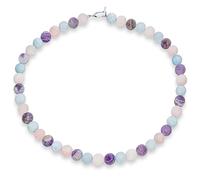 Plain Simple Western Jewelry Mixed Amethyst Aquamarine and Rose Quartz Matte Round 10MM Bead Strand Collarbone Necklace For Women Silver Plated Clasp 17 Inch