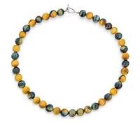 Plain Simple Western Jewelry Mixed Grey Blackish Alternating Brown Tiger eye Round 10MM Bead Strand Necklace For Women Silver Plated Clasp 19 Inch