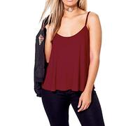 Plain Strappy Cami Vest Top Swing and Flowy Women's Sleeveless Loose Fit Camisole Tank Top Scoop Neck Wine-16-18