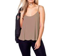 Plain Strappy Cami Vest Top Swing and Flowy Women's Sleeveless Loose Fit Camisole Tank Top Scoop Neck Mocha-24-26