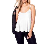 Plain Strappy Cami Vest Top Swing and Flowy Women's Sleeveless Loose Fit Camisole Tank Top Scoop Neck White-20-22