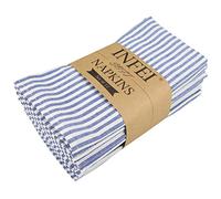 Plain Striped Cotton Linen Blended Dinner Cloth Napkins - Set of 12 (40 x 30 cm) - for Events & Home Use (Blue)