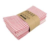 Plain Striped Cotton Linen Blended Dinner Cloth Napkins - Set of 12 (40 x 30 cm) - for Events & Home Use (Red)